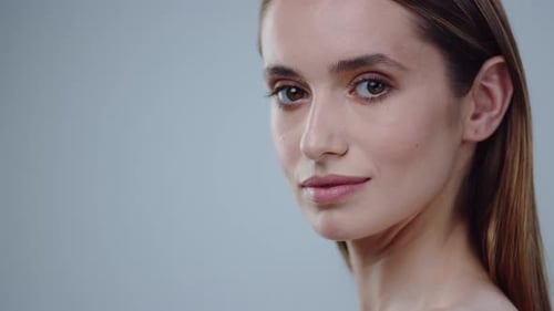 Beautiful Woman Posing in a Close-Up Studio Shot