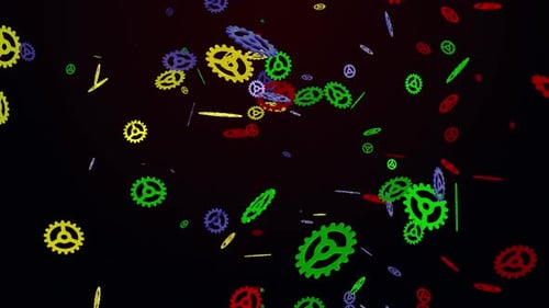 Abstract Colorful Gears Floating and Spinning Seamless Loop