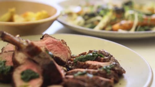 Close Up of Sliced Lamb with Fresh Vegetables