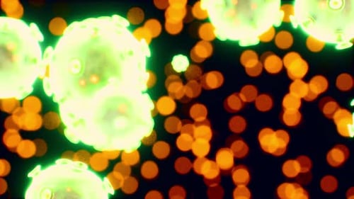 Glowing Green Virus Cells Animated in Microscopic Loop