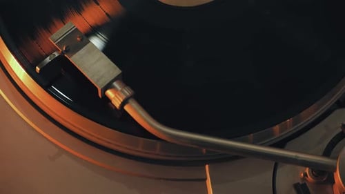 Black Vinyl Spinning on Record Player Turntable