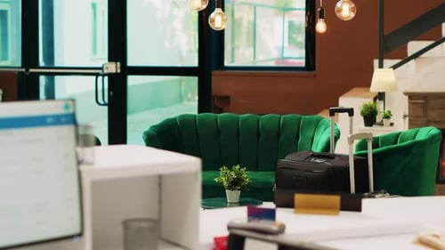 Empty Hotel Lobby with Lounge Area