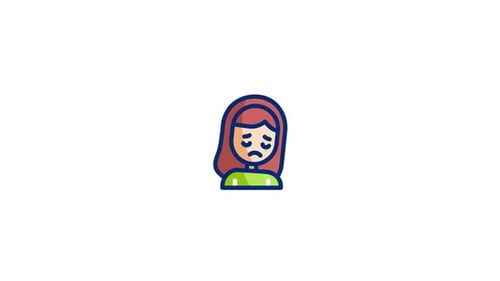 Animated Sad Woman Icon In Flat Design Style