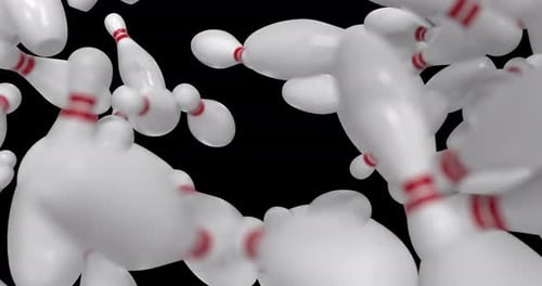 3D Bowling Pins Falling Transition Alpha Channel 4K