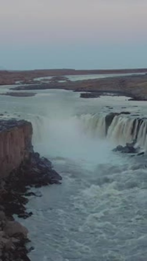 Selfoss Waterfall Iceland Aerial View Vertical Video