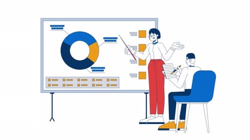 Animação de personagens 2D de reunião analítica de trabalhadores de escritório