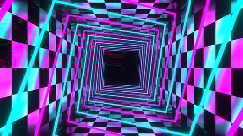 Cyan And Pink Neon Spiral Square Tunnel Background Vj Loop In 4K