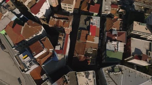 Top Down Footage of Houses in Residential Urban Neighborhood in City on Sunny Day Narrow Aisles