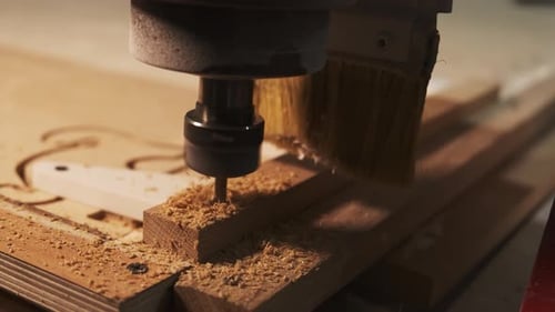 Wood Milling Machine Cuts Lumber Close Up