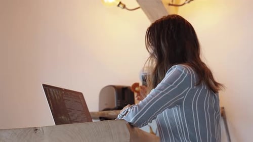 Woman Working at Home on a Laptop