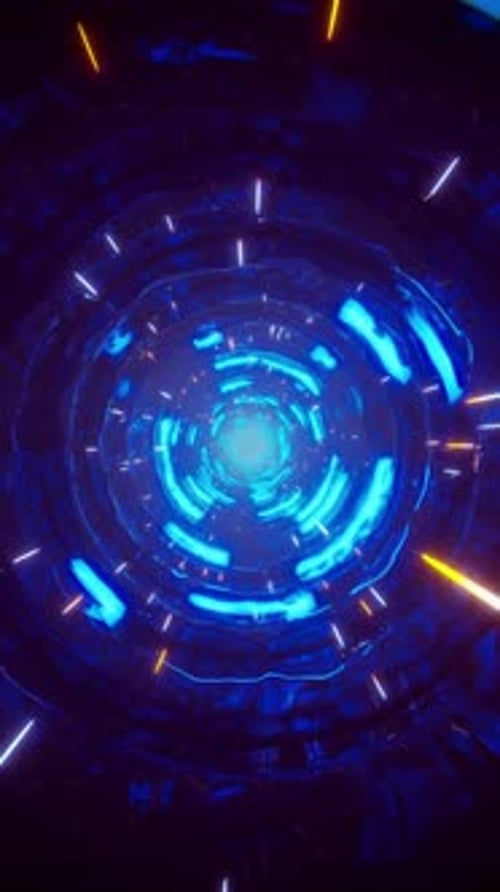 Flying through a fantasy tunnel with flowing blue neon light. Vertical looped video