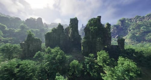 Natural Rock Formations Surrounded By Lush Greenery in a Mountainous Area