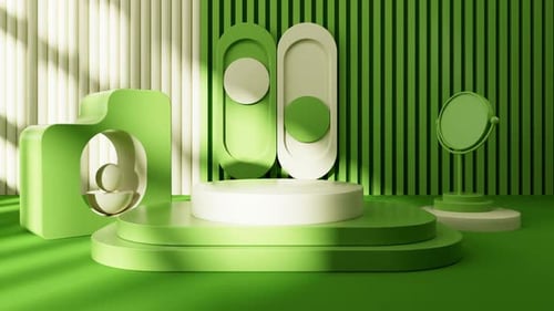 Abstract geometric architecture and empty stage, geometric figure, indoor light and shadow.