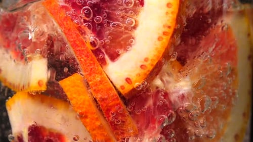 Close Up of Blood Orange in Bubbly Water