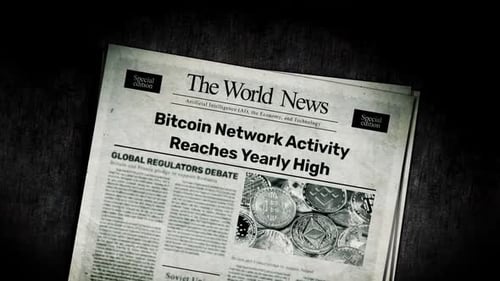 Retro Newspaper Reveal with Cryptocurrency Headline and Coins