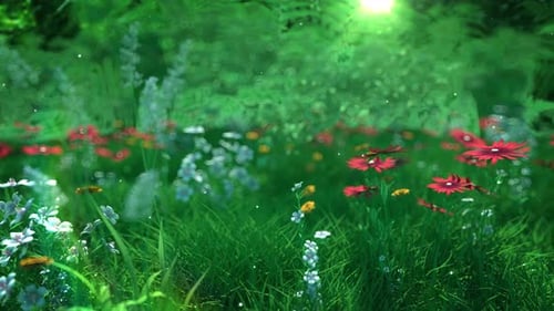 Animation Of Amazing Natureral Green Trees, Colorful Flowers