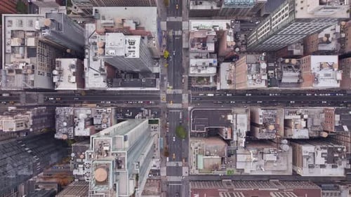Bird's Eye View of Manhattan Skyline Revealing Dense Architectural Grid Towering Skyscrapers