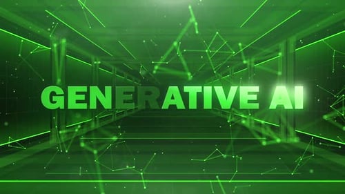 Futuristic Generative AI Text Reveal in Green Digital Grid Tunnel