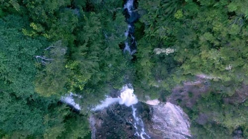 Arial View Green Nature of Forest Waterfall and Wet Mountain in River
