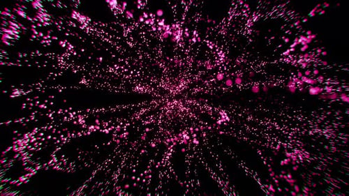 Colorful lighting particles flying on dark background. Movement of neon dots