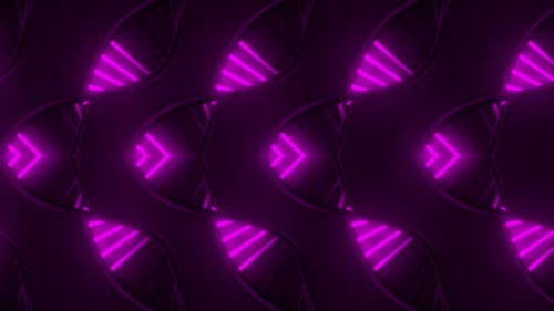 Dynamic digital DNA helix pattern with vibrant neon pink glow