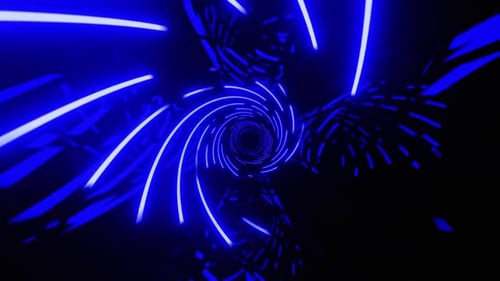 Travel through stunning blue neon light tunnel vortex animation