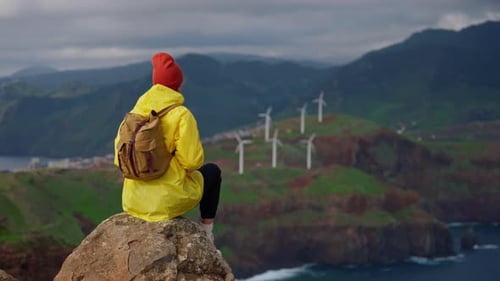 Camera Follows Woman on Trip or Adventure Young Traveller or Travel Blogger Walk in Beautiful