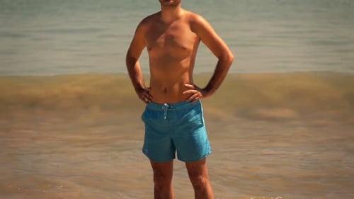 Happy Young Man Beach Slow Motion