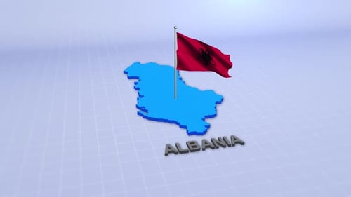 Animated 3D Map of Albania with Waving Flag