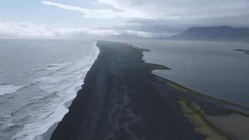The Black Sand Beach in Iceland Sea Aerial View and Top View Amazing Nature