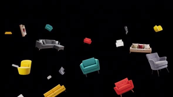 Moving animation of seats and furniture. Transparent background and ...