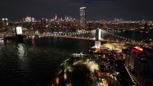 Night Scape of Brooklyn Bridge At Manhattan In New York United States.