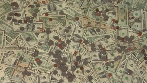 Overhead Shot of Piles of US Currency