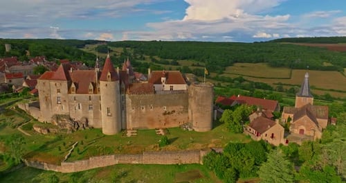 Aerial View Looking Down on the Chateau of Chateauneuf Burgundy France