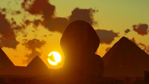 Animated Pyramids and Sphinx in Ancient Desert Landscape