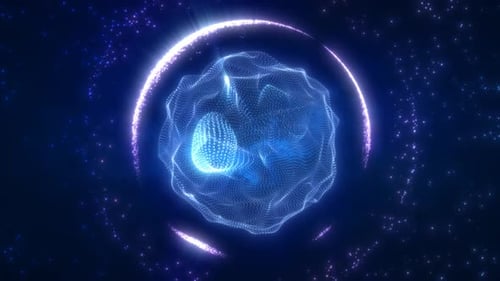 Futuristic Abstract Particle Sphere with Rotating Arc