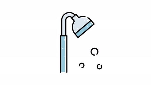 Animated Flat Design Shower Icon with Bubbles