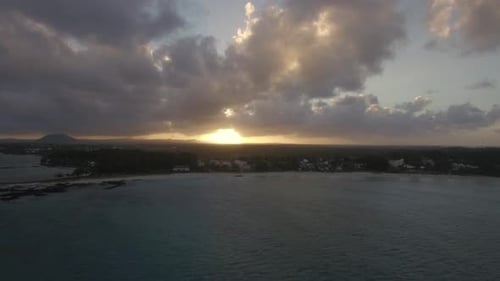 Aerial view of sunset on Mauritius Island