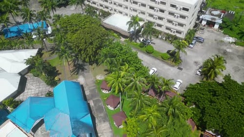 City Resort Complex with Hotel and Pool in Sunny Weather