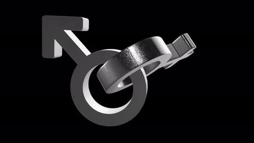 Rotating 3D Metallic Gender Symbols Loop on Black