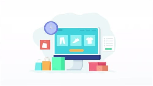 Digital Shopping Delivery Process Flat Design Animation