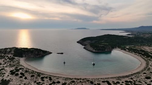 Aerial view of Voidokilia beach in Messinia, Greece