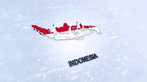 3D Map of Indonesia with Flag and Digital Background