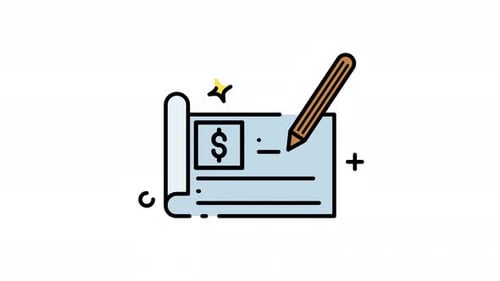 Animated Flat Design Icon: Writing a Check with Pencil