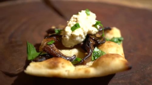 Mushroom and Ricotta Flatbread on Cutting Board