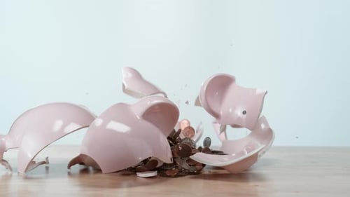 Piggybank Falling and Breaking Open in . with Phantom Flex