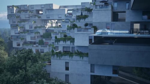 Un rascacielos cubierto de exuberante vegetación