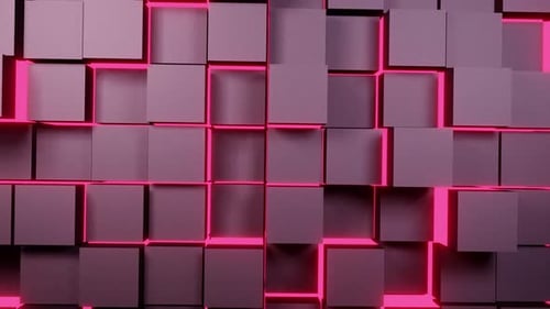 Abstract Geometric Cube Grid with Glowing Pink Lines