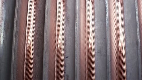 Modern cable manufacturing, cable factory. Copper cable production process in a modern factory. Copp