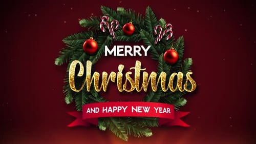 Animated Christmas and New Year Greeting with Glitter Text and Wreath